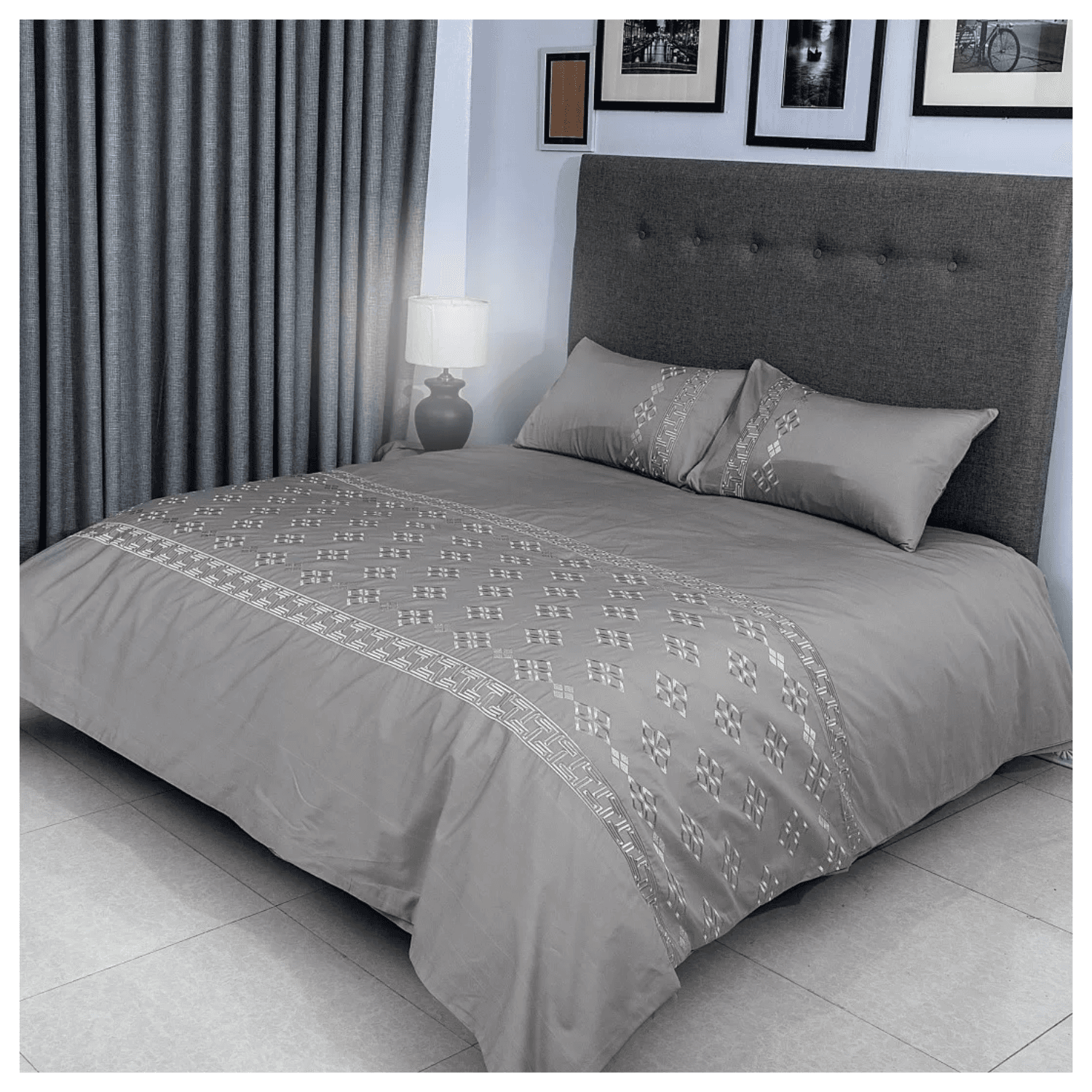 Duvet Cover Set With Egyptian Cotton Fitted Sheet-400 TC ( Classic Modern Design)