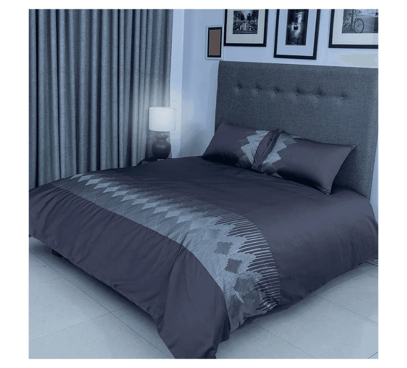 Duvet Cover Set With Egyptian cotton Fitted Sheet- 400 TC ( Celia Silver Design)