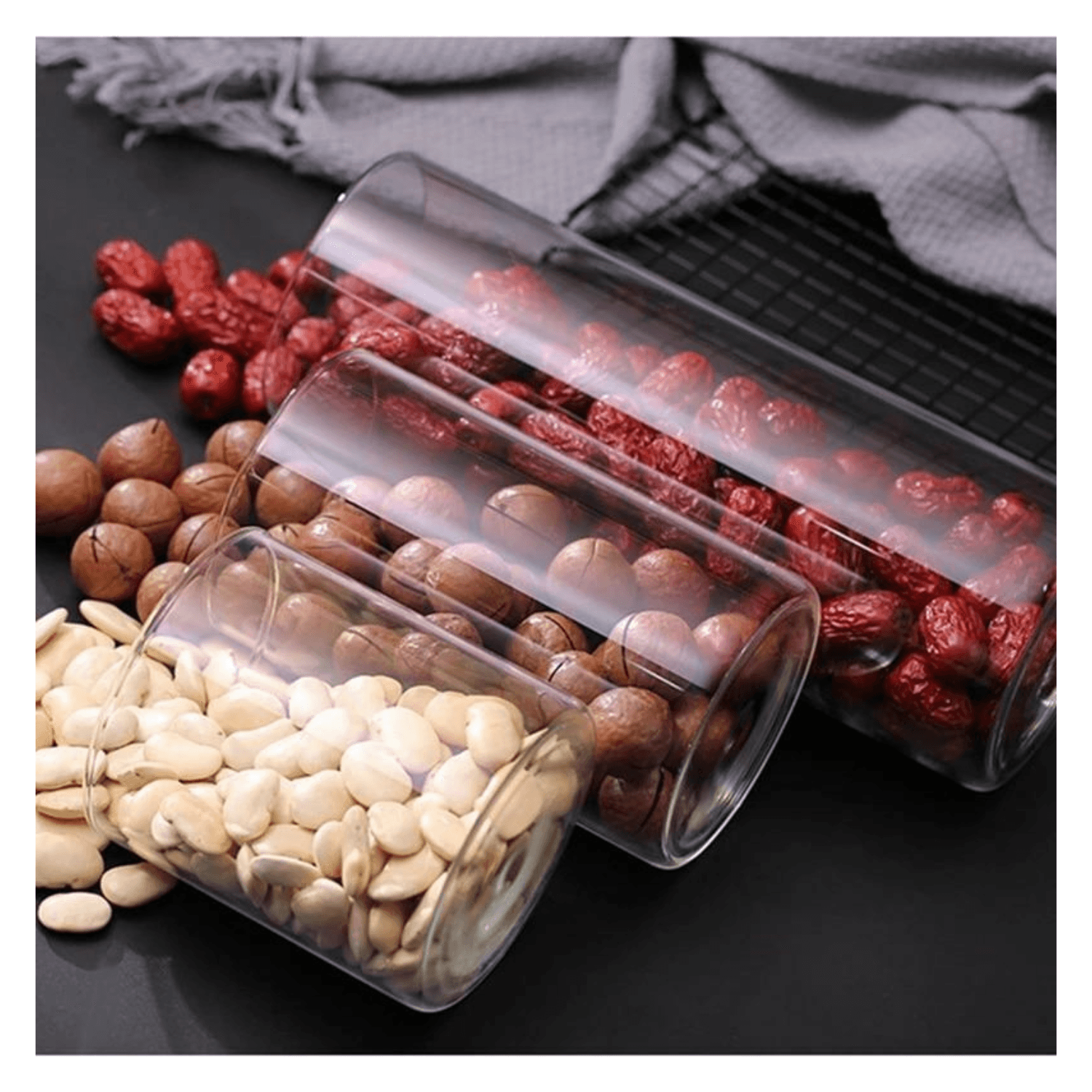 Borosilicate Glass Food Storage Jars  With Stainless Steel Lids-Pack of 3 hover