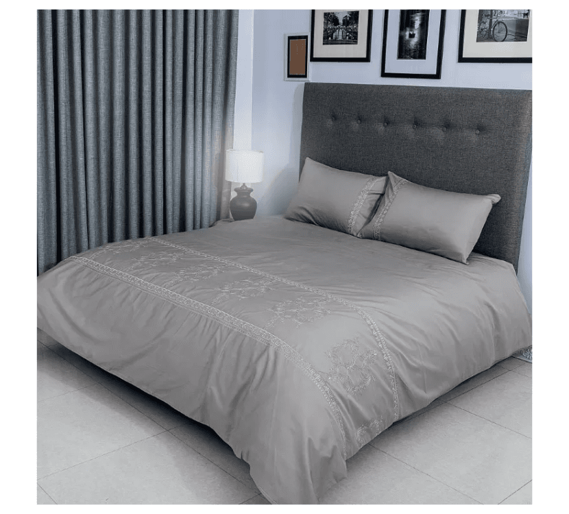 Duvet Cover Set With Egyptian Cotton Fitted Sheet-400 TC (Priscilla Silver Design)