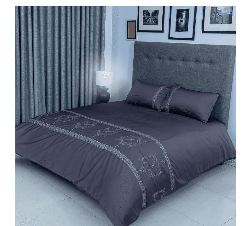 Duvet Cover Set With Egyptian Cotton Fitted Sheet-400 TC (Priscilla Silver Design)