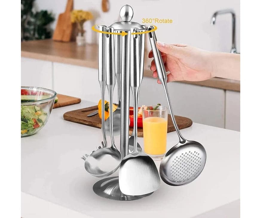 Stainless Steel Kitchen Utensils With Stand-Set Of 7 hover