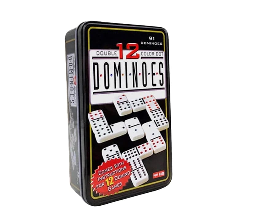 Dominoes Colour Double With Coloured Dots 12 in Metal Box 91 Pieces Game set