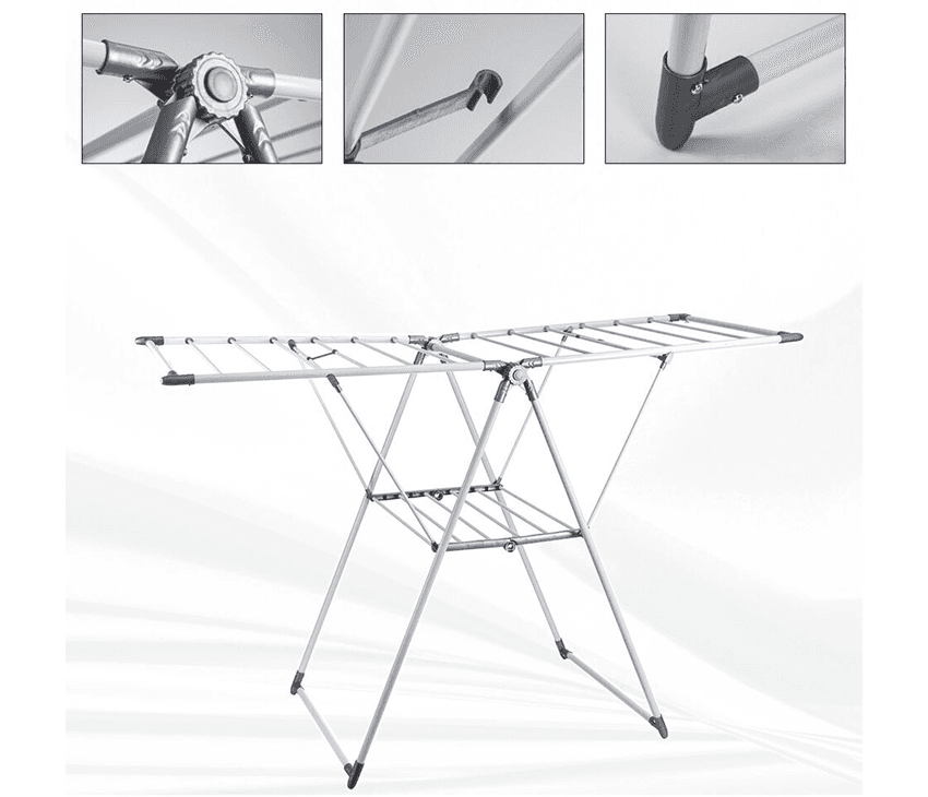 21-Rail Foldable Clothes Drying Rack with Adjustable Wings, Suitable for Indoor & Outdoor Use (White & Grey)-Houszy hover