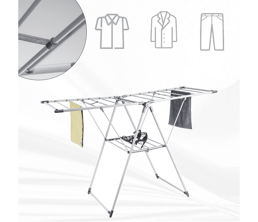 21-Rail Foldable Clothes Drying Rack with Adjustable Wings, Suitable for Indoor & Outdoor Use (White & Grey)-Houszy