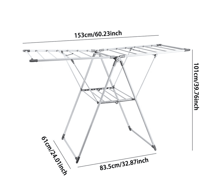 21-Rail Foldable Clothes Drying Rack with Adjustable Wings, Suitable for Indoor & Outdoor Use (White & Grey)-Houszy