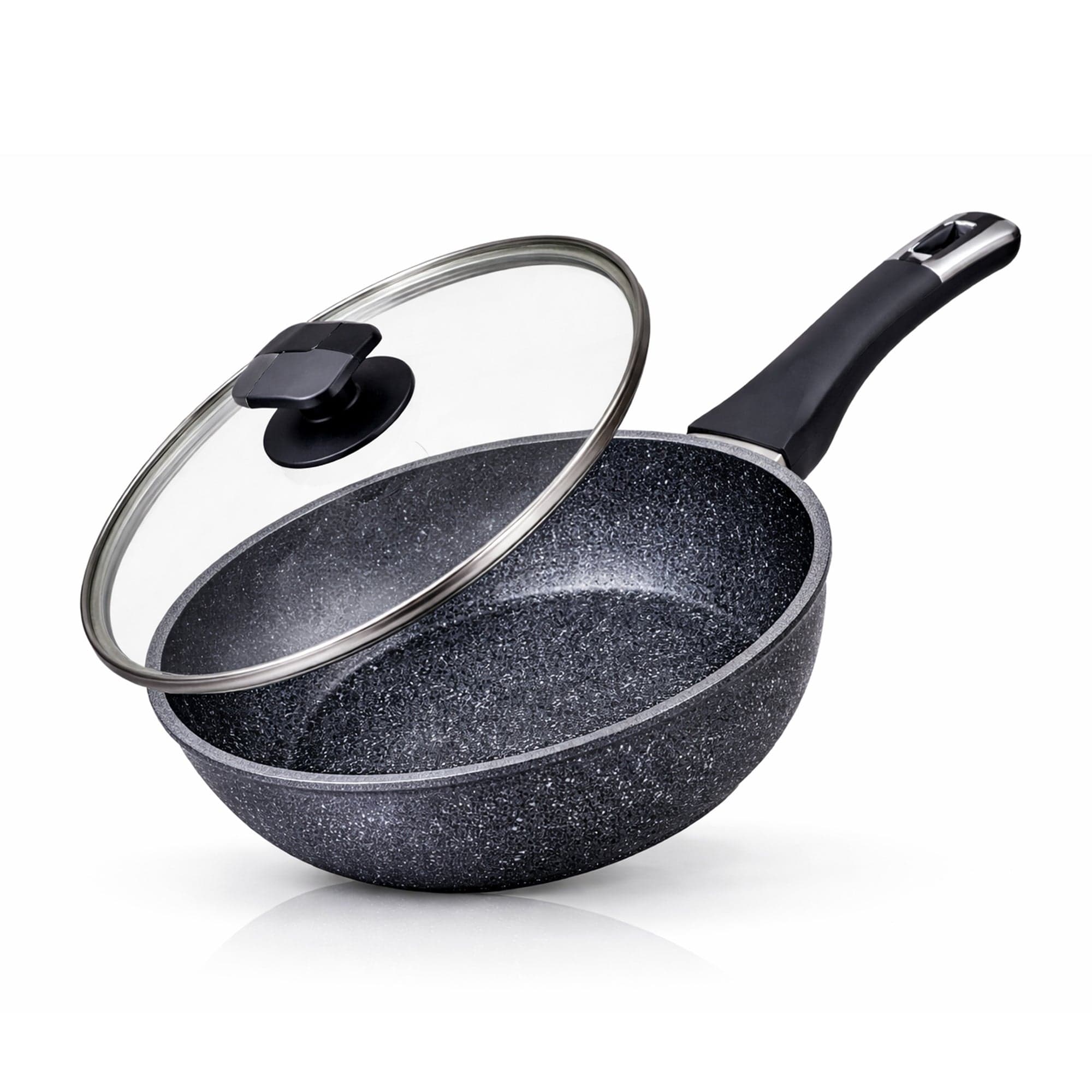 24cm Deep Frying Pan with Lid | Non-Stick Granite Coating, Induction Safe – Houszy