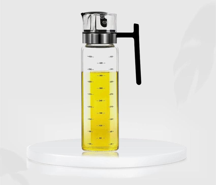 Glass Cooking Oil Dispenser With Automatic Open Cap Handle & Non-Drip Spout 500ml hover