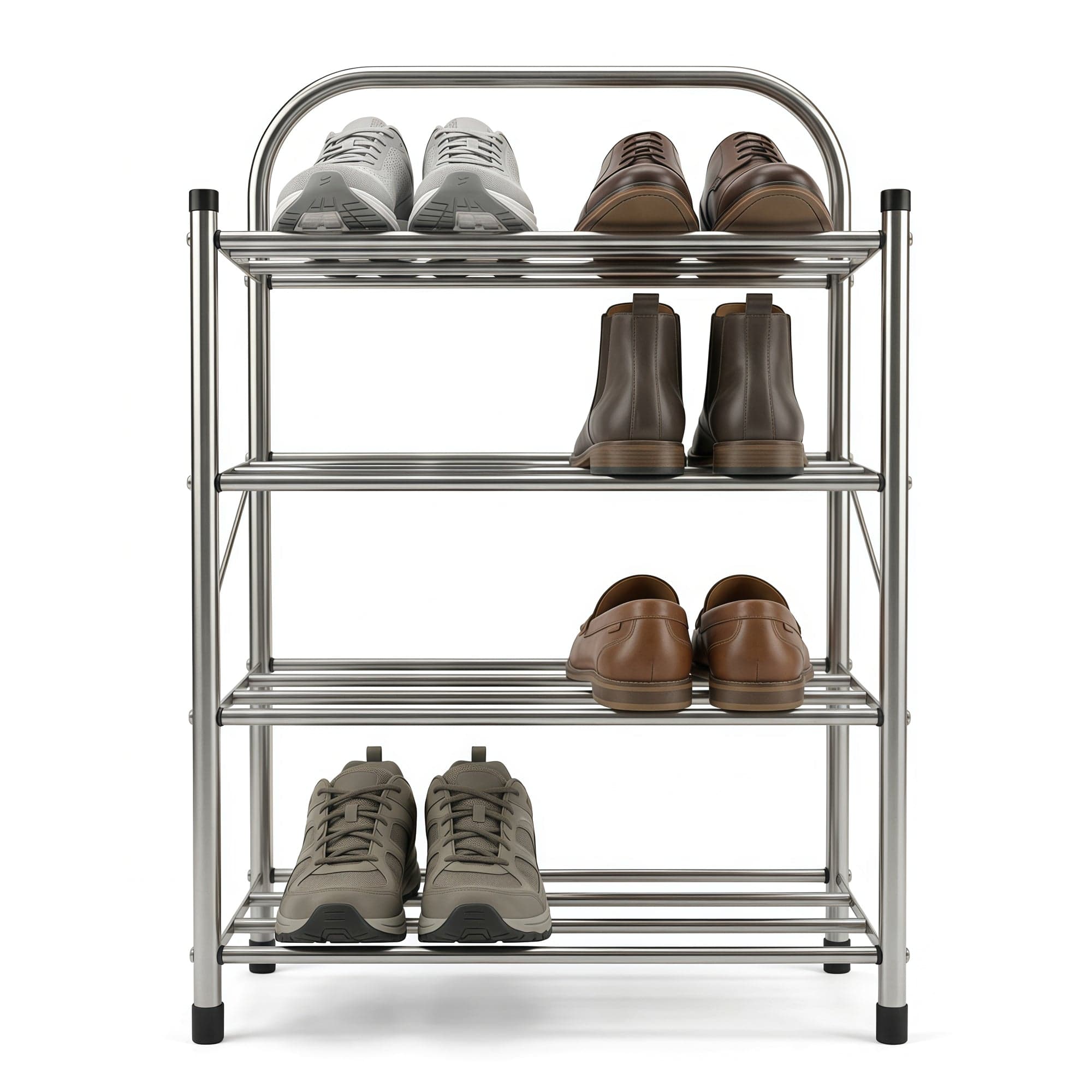 Stainless Steel Shoe Rack- 4-Tier, Ideal for Living Room or Hallway (Silver)-Houszy®