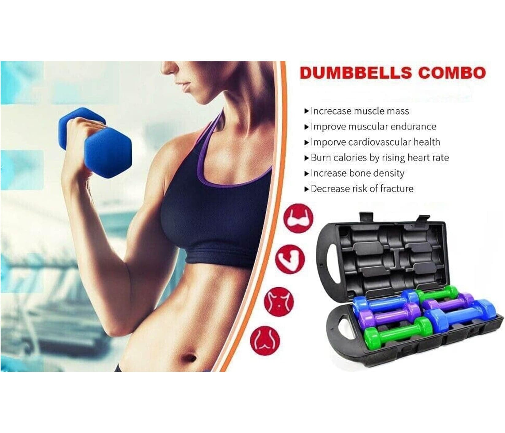 Neoprene Hex Dumbbell Set With Carry Case-10Kg(Green/Purple/Blue) hover